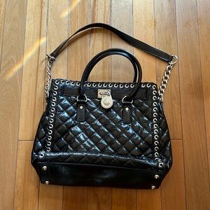 Michael Kors Black Silver Hamilton Bag Leather